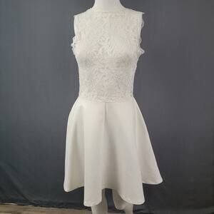 Touché White Dress Small Lace Bodice Fit & Flare Wedding Guest